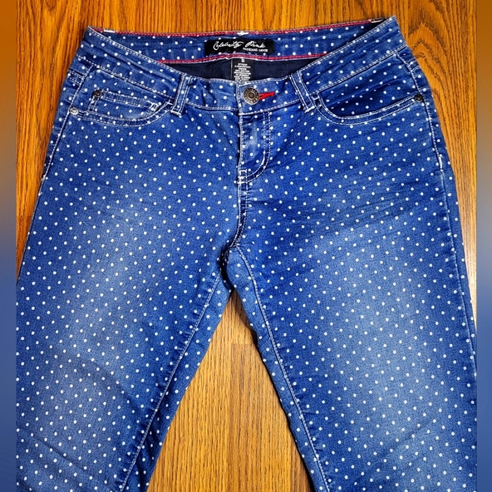 Celebrity Pink Women’s Skinny Jeans Size 5 Polka Dot Blue Stretch Denim A50
